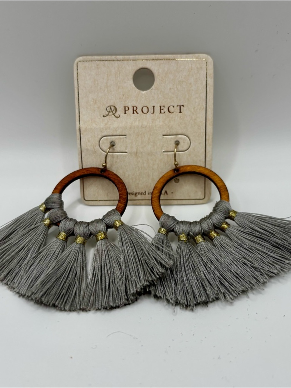 A Project Gray Tassel Wood Hoop Statement Earrings